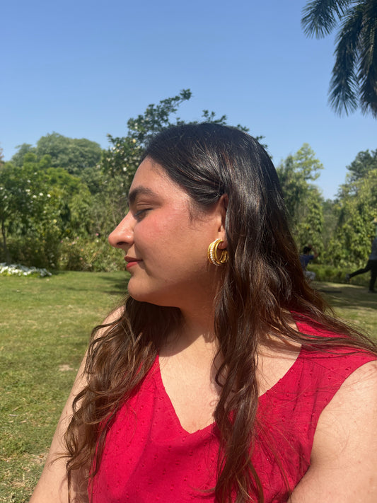 Gajra Hoops | Layered pearl earrings