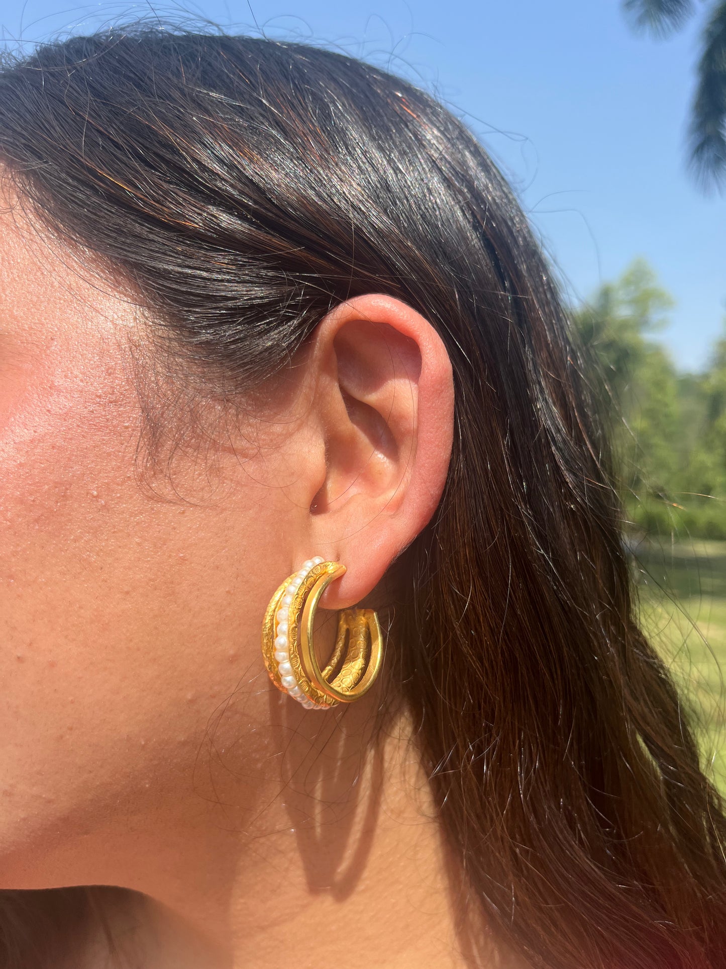 Gajra Hoops | Layered pearl earrings